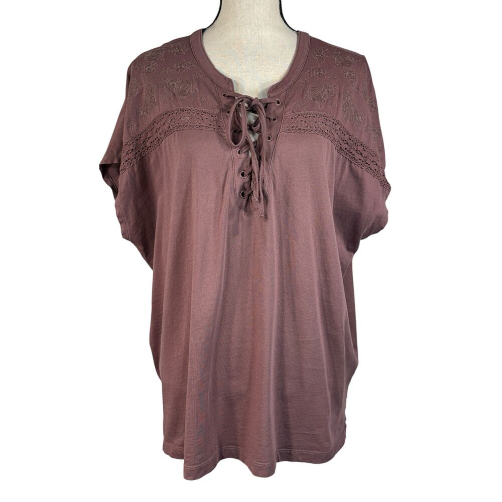 Heritage by Torrid SZ 2 (2X-Large) Knit Top Stretch Floral Dolman Sleeve Lace-Up